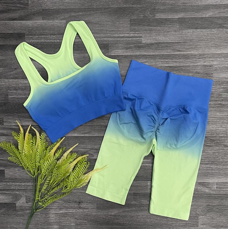 Product Introduction of Bộ ngố thể thao Yoga, Gym, Aerobic loang QC  (Áo bra sẵn mút may liền + quần ngố chun nhiều và nâng đẩy V3) chất dệt mềm co giãn Sport Top 8