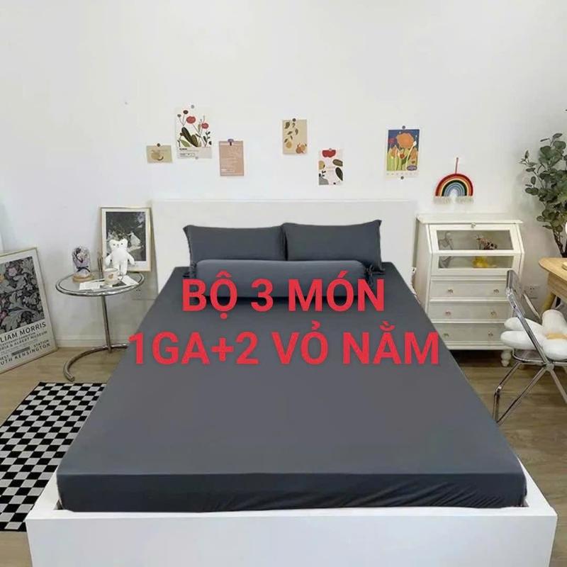 Bộ ga giường 3 món thun lạnh Hàn Quốc (1 GA+2 VỎ GỐI NẰM) - Kích thước tùy chọn, đường nối drap giường, chất liệu thun lạnh, không khóa kéo