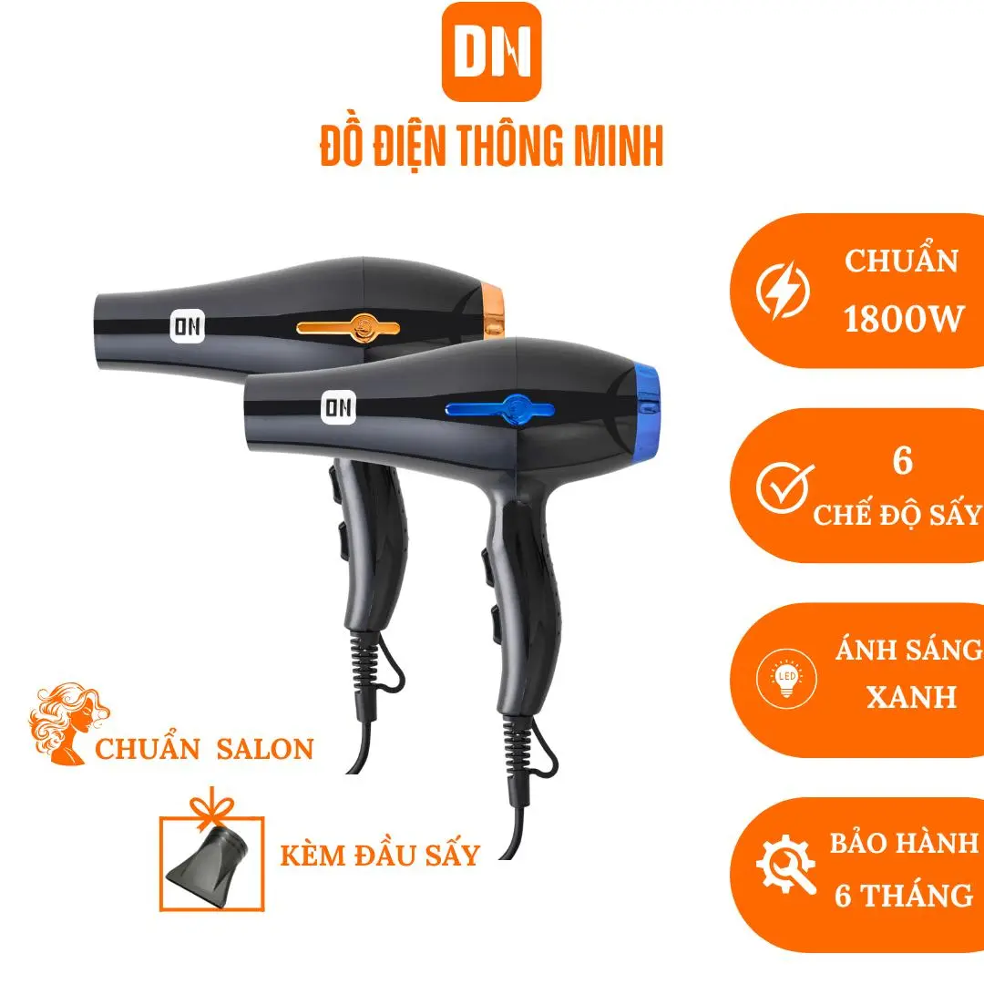 [Tăng Dụng cụ massage đầu]Máy sấy tóc chuẩn SALON 1800W (đủ 1800W không ảo) cao cấp, 6 chế độ sấy kép mạnh và ổn định. Động cơ xoay chiều AC, Dây Dài 1.8m , ánh sáng xanh tiêu chuẩn So1