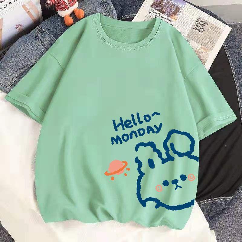 Áo Thun Dáng Rộng Ngoại Cỡ Hàng Mới Về, 100% Cotton, Thích Hợp Cho Học Sinh Nữ, ngắn Tay, Cỡ 32,50 Kg-100,00 Kg, Áo Mùa Xuân-Hè, Hợp Xu hướng, 2024 2