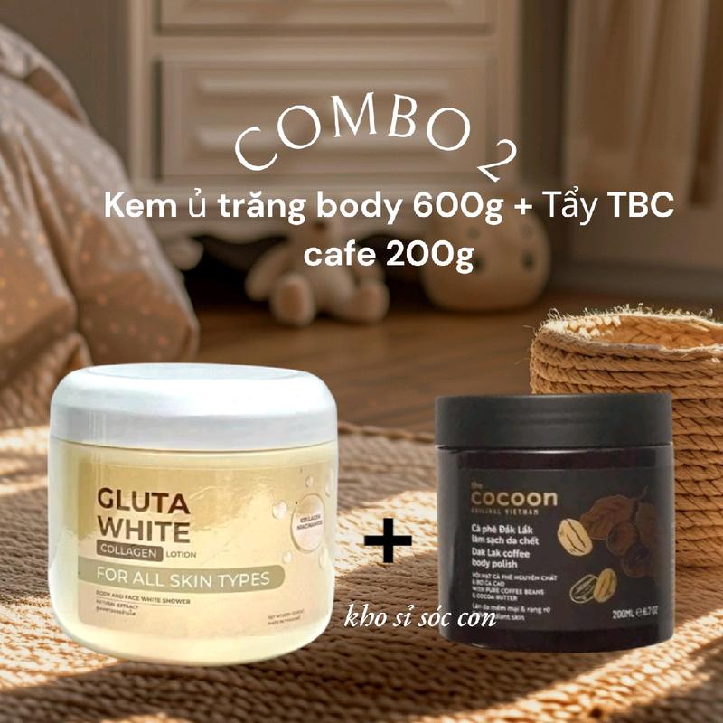 Kem ủ trắng body gluta white thái lan 600g + Tẩy tế bào chết cà phê cocoon 200g cho body Làm Đẹp Da Nữ