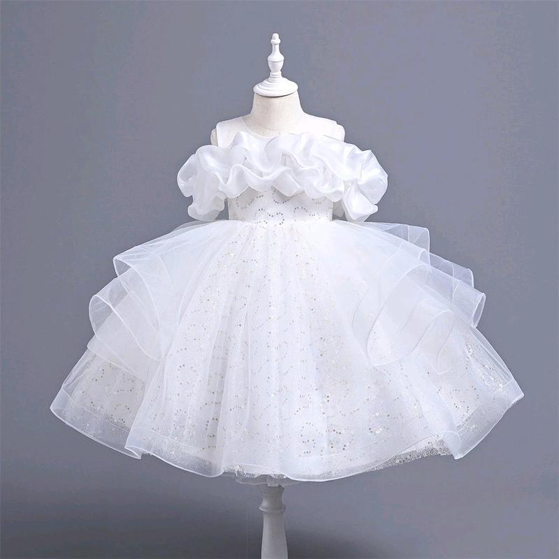 Váy công chúa thiết kế , bèo cổ, tùng nẹp cước , Tặng kèm 1 bờm tóc, 1 nơ bản to, 1 lúp cô dâu .