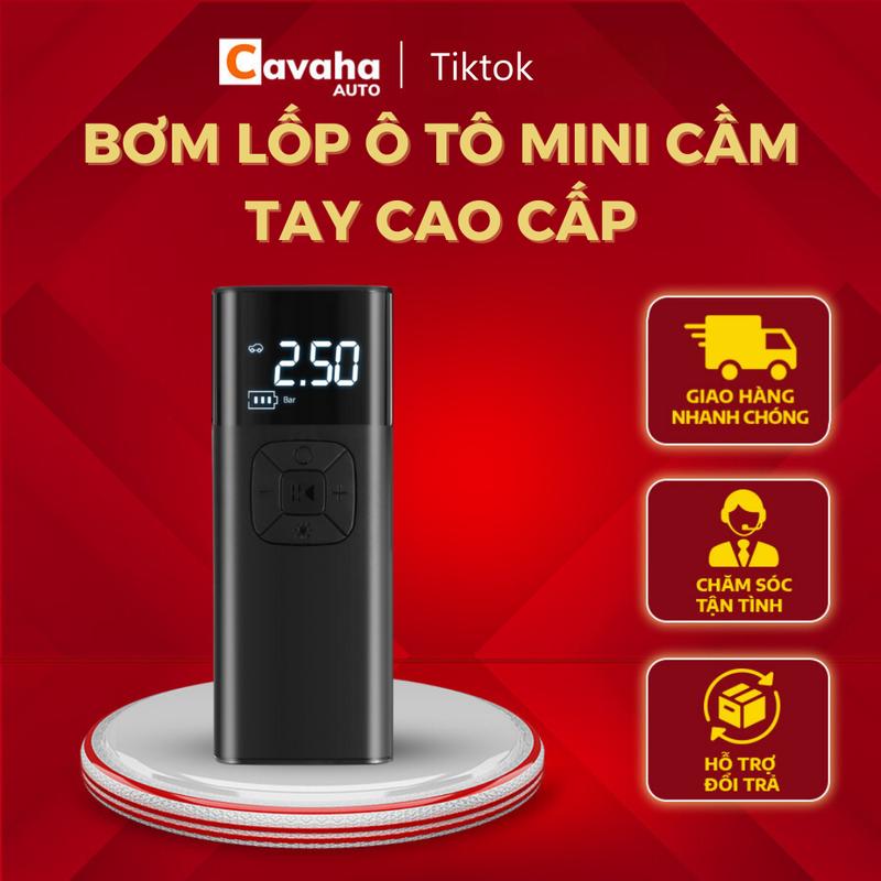 Bơm lốp mini dùng pin sạc cao cấp hoặc dùng điện 12V đều được, có màn hình điện tử, kiêm sạc dự phòng