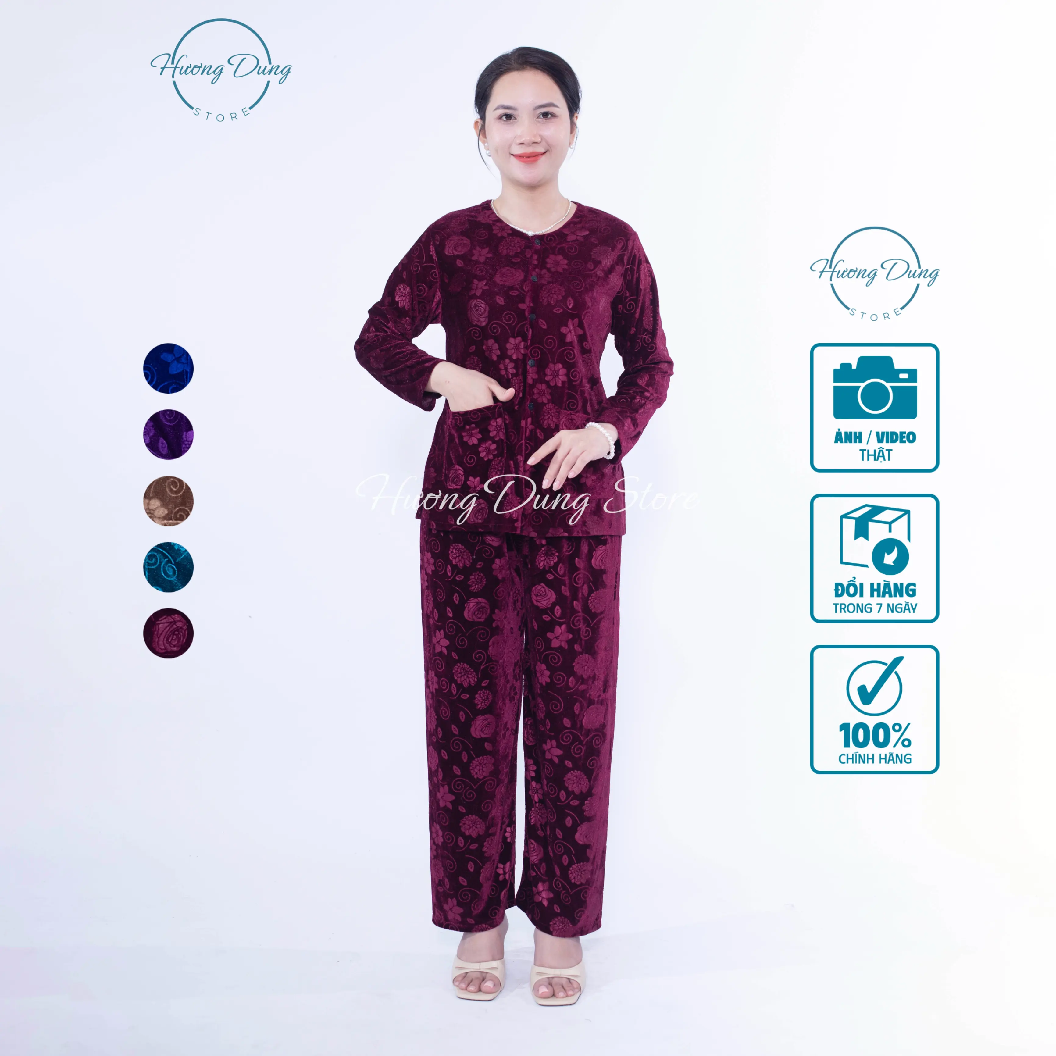 Đồ Bộ Trung Niên Nhung Tuyết Cao Cấp Hương Dung Kiểu Dáng Thanh Lịch, Sang Trọng
