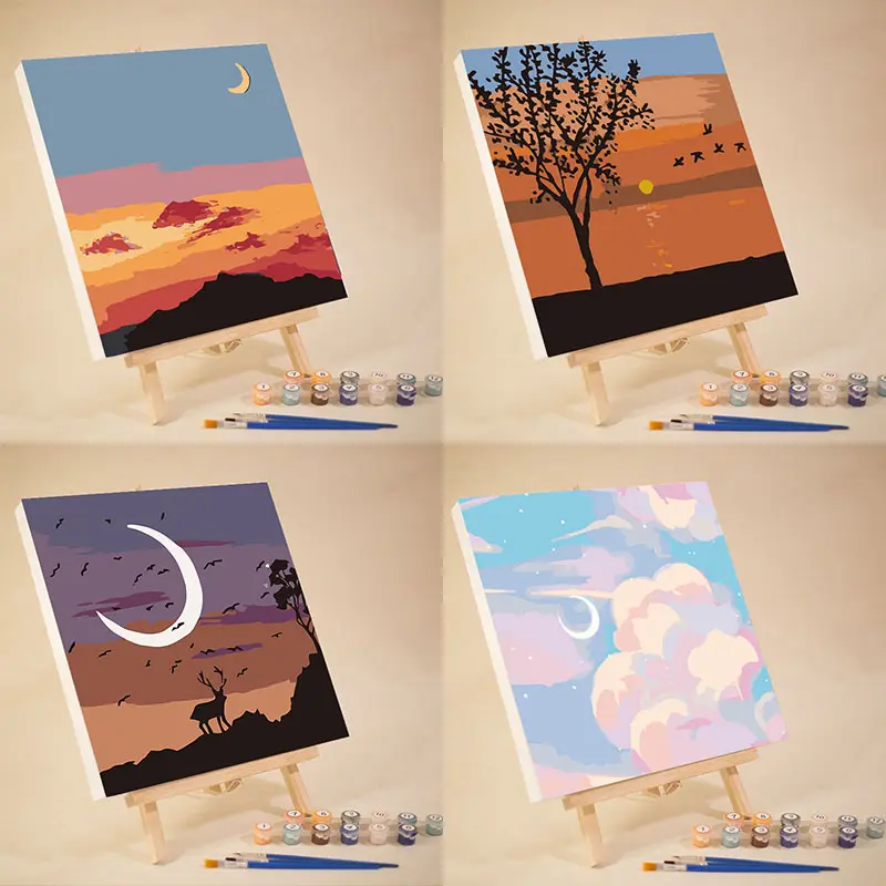 Numbers Painting with Frame - 20x20cm Canvas DIY Digital Oil Paint Kit by Numbers