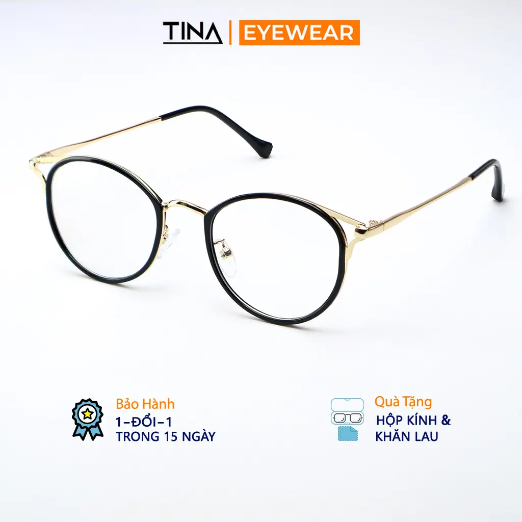 Gọng kính cận thời trang nam nữ, Kính Mắt không độ chống tia UV và ánh sáng xanh thay được tròng cận 123