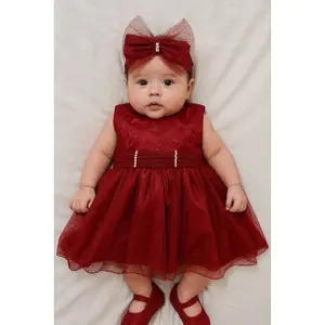 gaun bayi free bandana usia 06-12bulan baju pesta baju ulang tahun model payet