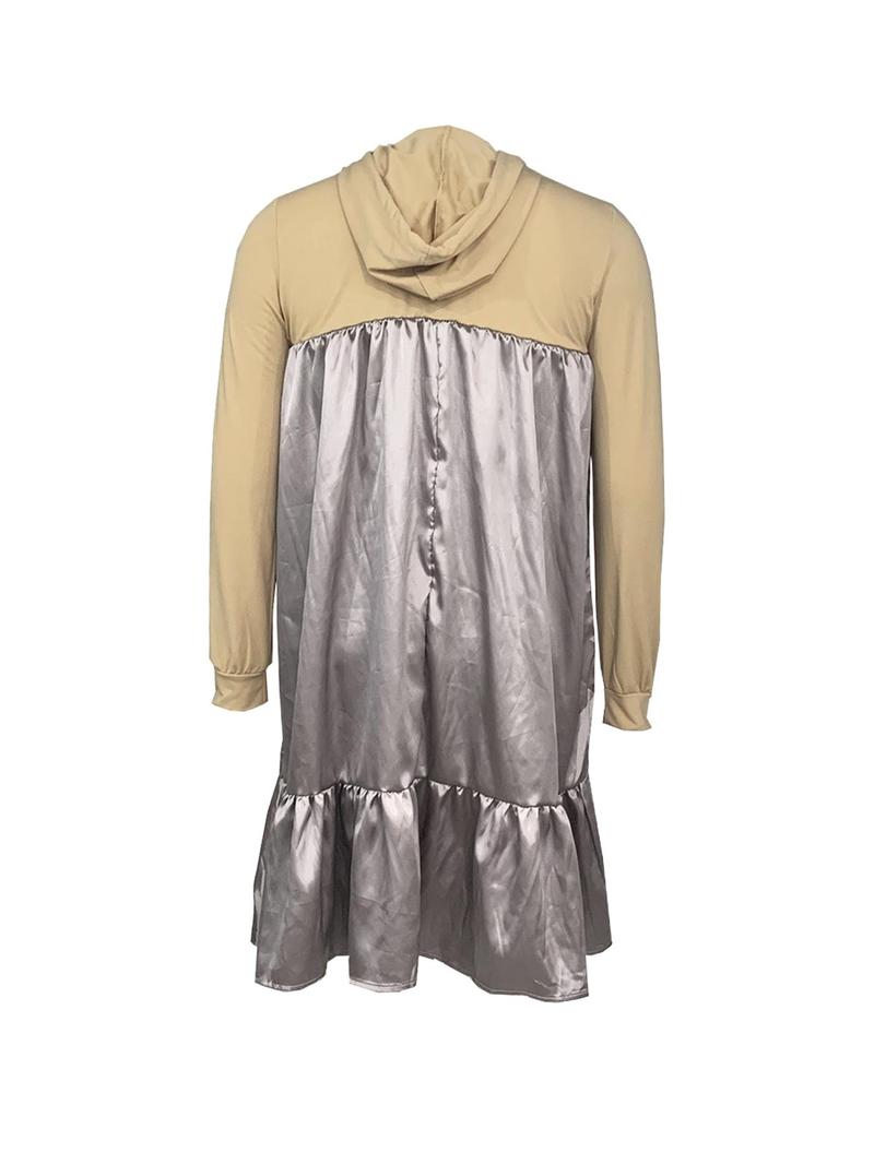 Product Introduction of 【Plus Size】 Solid Color Drawstring Hooded Dress, Casual Ruffle Hem Long Sleeve Dress for Fall & Winter, Women's Clothes for Daily Wear 6