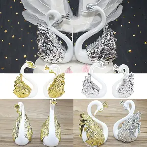 1 pasang Hiasan kue Cake Topper Angsa PLASTIK Pajangan Kue Angsa Swan Silver Gold Dekorasi Kue
