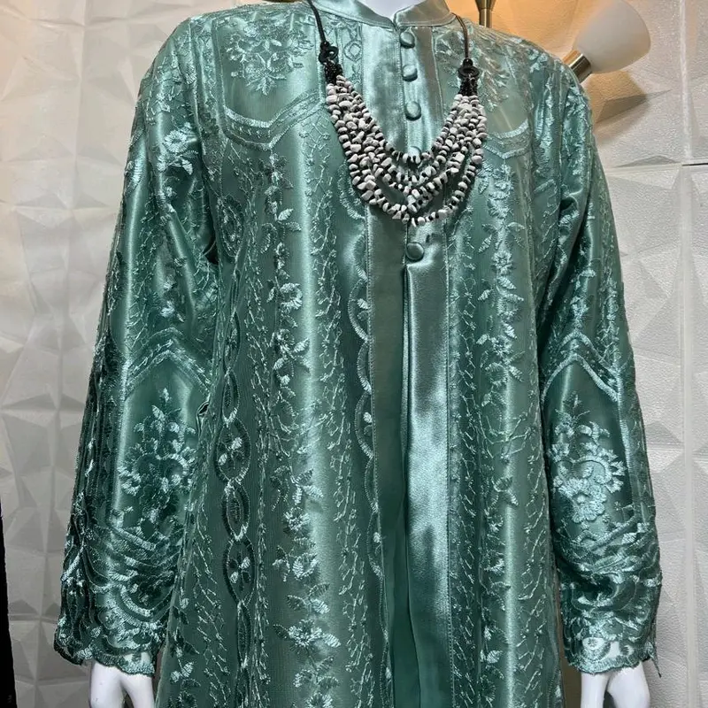 BAHAN SATIN CRISTAL MIX TILE BORDIR BAHAN SUPER MEWAH BUSUI FRIENDLY Muslim Kaftan Wanita Gamis 2