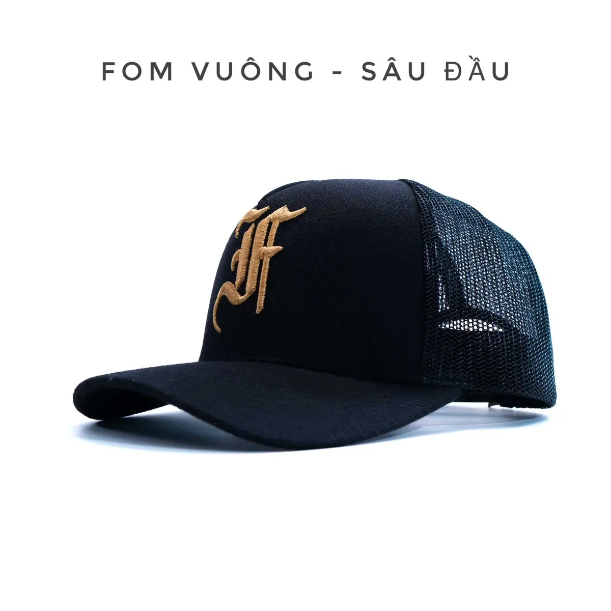 Nón lưỡi trai fom vuông logo chữ F cách điệu thêu nổi lưới thoáng mát quai cài nút fom Sâu đầu