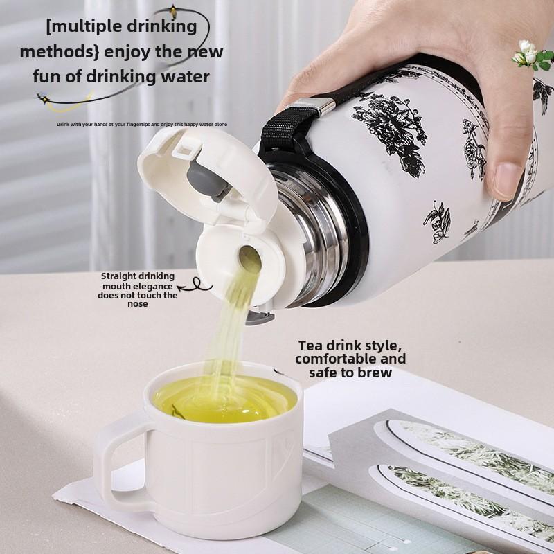 Floral Pattern Vacuum Flask, 1 Count Portable Large Capacity Stainless Steel Insulated Water Bottle, Vacuum Flasks for Outdoor Travel Camping 6