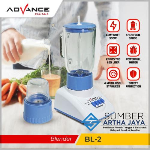 ADVANCE Blender BL-02 Gelas Kaca 1.2 Liter, 4 Mata Pisau Stainless dan Blender Mini Wadah 0