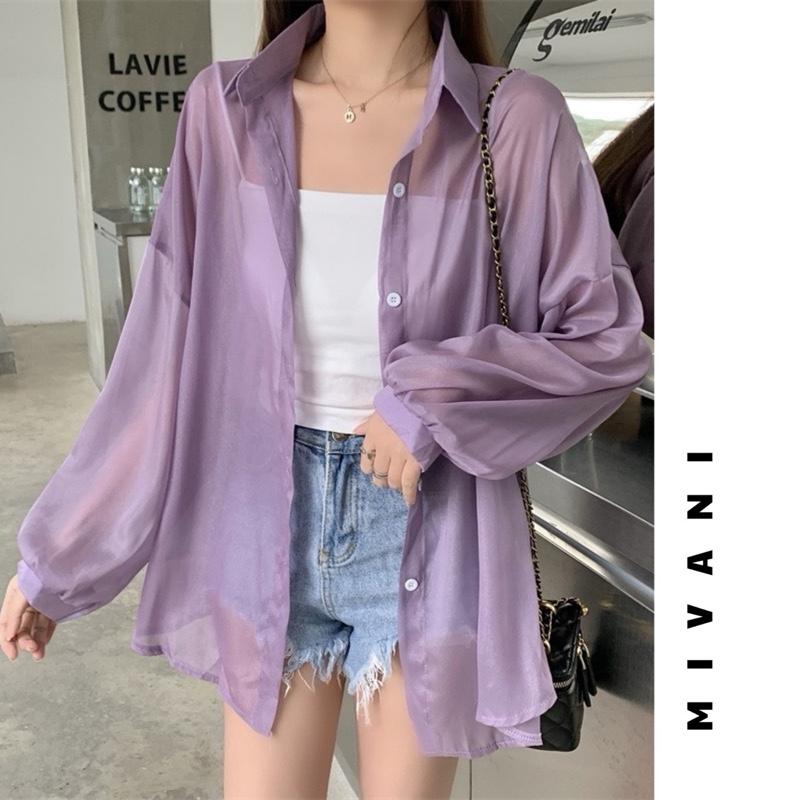 Áo Sơ Mi Nữ Dài Tay Voan Mỏng Khoác Ngoài Đi Biển Oversize Nhiều Màu, Áo Khoác Đi Biển Voan Tơ Giấy Trong Suốt 6