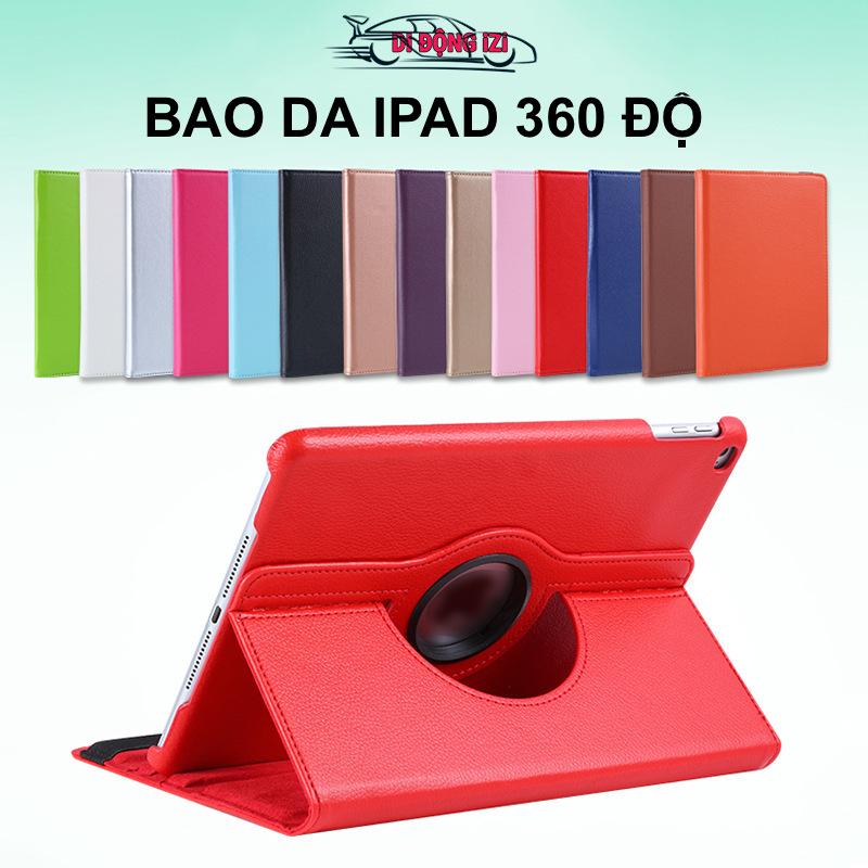 Bao Da iPad 360 Độ Cho iPad Pro 11 12.9 2022/ 21/20/18, Pro 11/ 13 2024, Air 1/2/3/ 4/5/6, Gen 10/ 9/8/7 10.2/ 10.5 Mini 4/5/6, Auto Tắt Mở [KHÔNG KHE ĐỰNG BÚT]