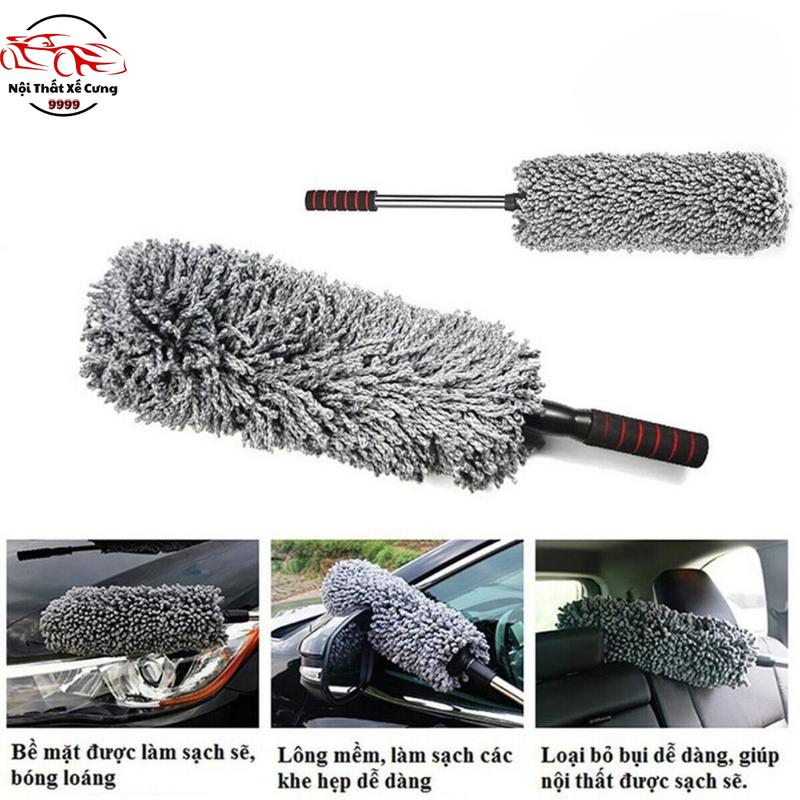 Cây chổi lau bụi ô tô bằng sợi dầu màu xám - cán kim loại điều chỉnh được độ dài - dọn nội thất cho xe hơi, otô, xe tải Lau Xe Phụ Kiện