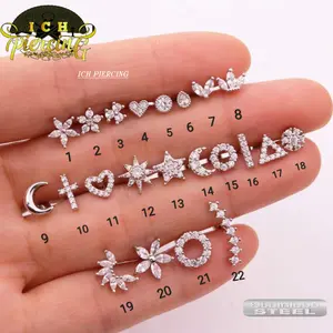 ICH 1PC Anting Earlobe Standar Helix/ Anting Earlobe/ Earlobe Earrings Elegan Stainless