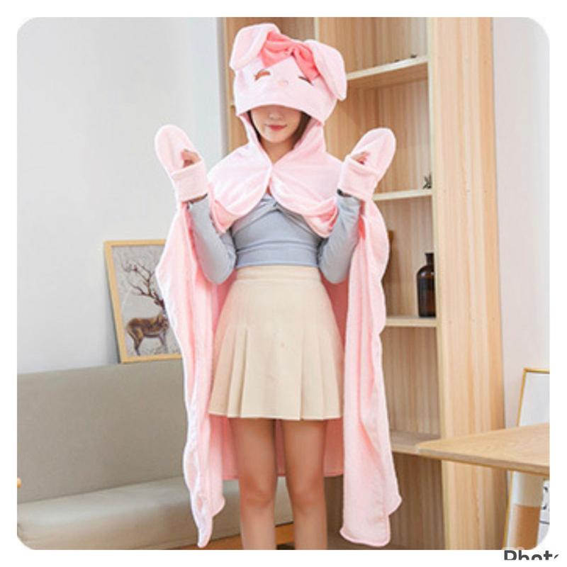 NTL B056 Selimut Hoodie Topi Kuala , Shiba Inu, Kelinci , Dino , Piggy Dangan Sarung Tangan, Jubah Anak Dewasa 6