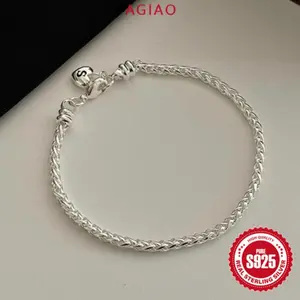 AGIAO Gelang Rantai Tebal Hati S Lock Untuk Wanita Gelang Huruf Perak Mewah Ringan Tingkat Tinggi