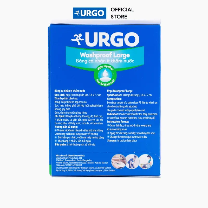 Băng Cá Nhân Ít Thấm Nước Bản Lớn Urgo Washproof Large 3.8cm x 7.2cm (Hộp 30 miếng) 7