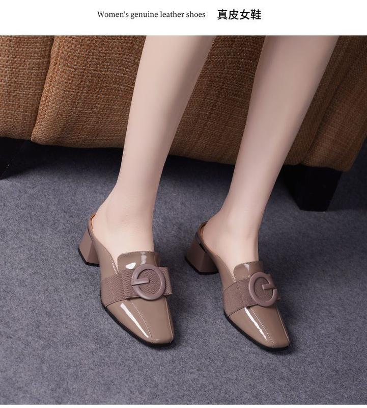 Product Introduction of Hộp Ngón Chân Mùa Hè, Da Thật, Gót Trung Bình Dép Lười Nữ, Hỗ Trợ Nửa, Giày Nữ, Dép Cao Gót, Da Bóng, Hàng Mới Về 2024, Thích Hợp Cho Ngoài Trời 3