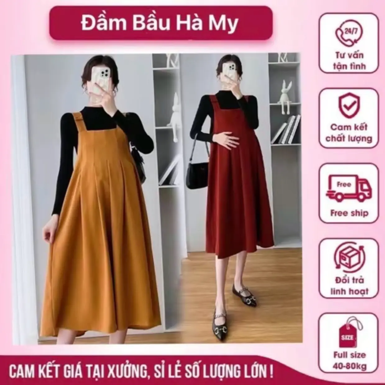 Yếm Bầu Thu Đông Công Sở Có Kèm Áo Kem Váy Bầu