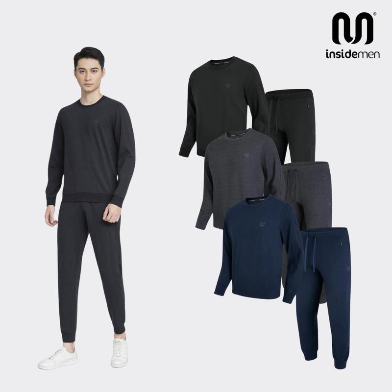  Insidemen - Bộ đồ dệt kim Nam basic bo tay bo gấ màu sắc trung tính phom Regular Fit ILH009W3 