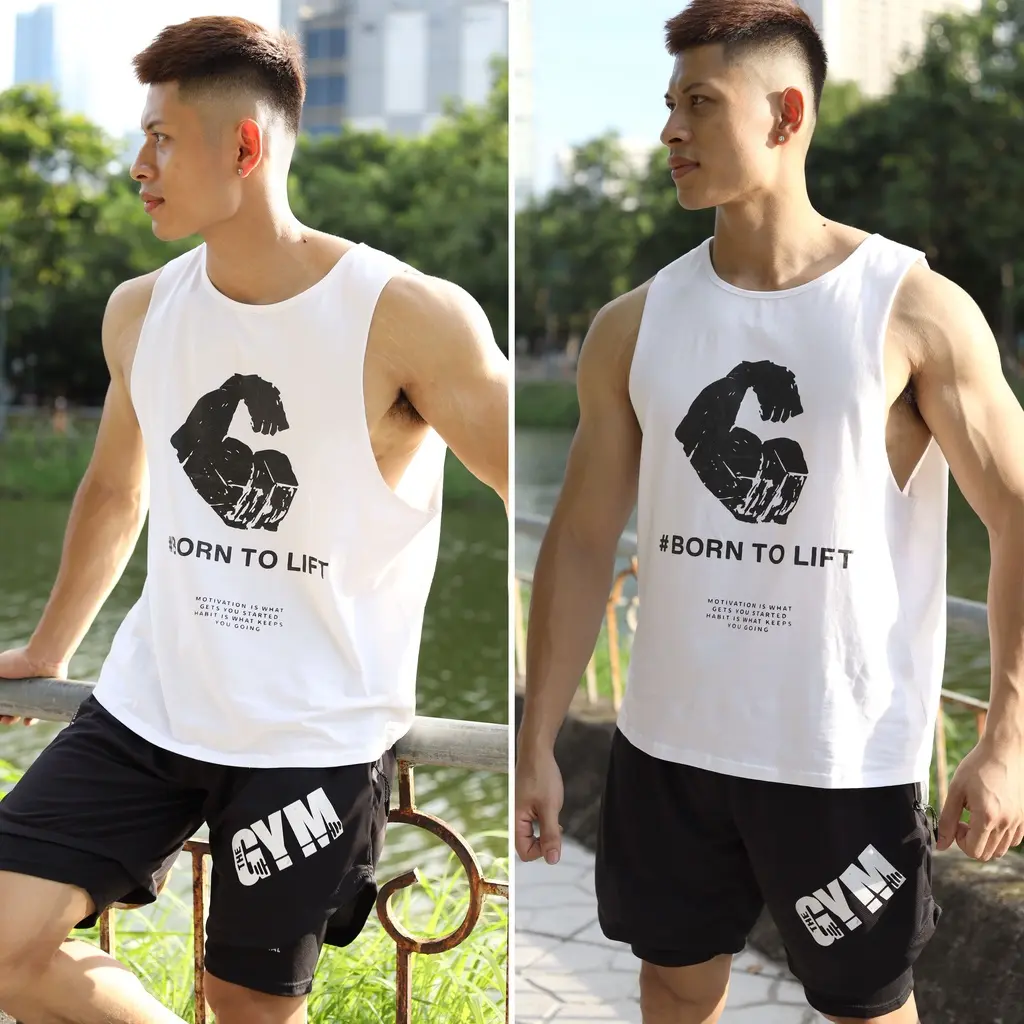 Áo Tập Gym Nam Tanktop Born To Lift Chất Cotton Cao Cấp Thấm Hút Mồ Hôi,Áo Gym Nam Cực Chất