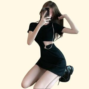 Đầm borip khoét eo có dây xích trang trí shop Tiến Linh Trơn Ôm gọn [ HÀNG VẢI BORIP ] Nữ Voan Women Dress Voi Màu Đen