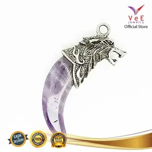 Liontin Batu Kecubung Ungu Amethyst Asli Taring VeE Liontin Kesehatan