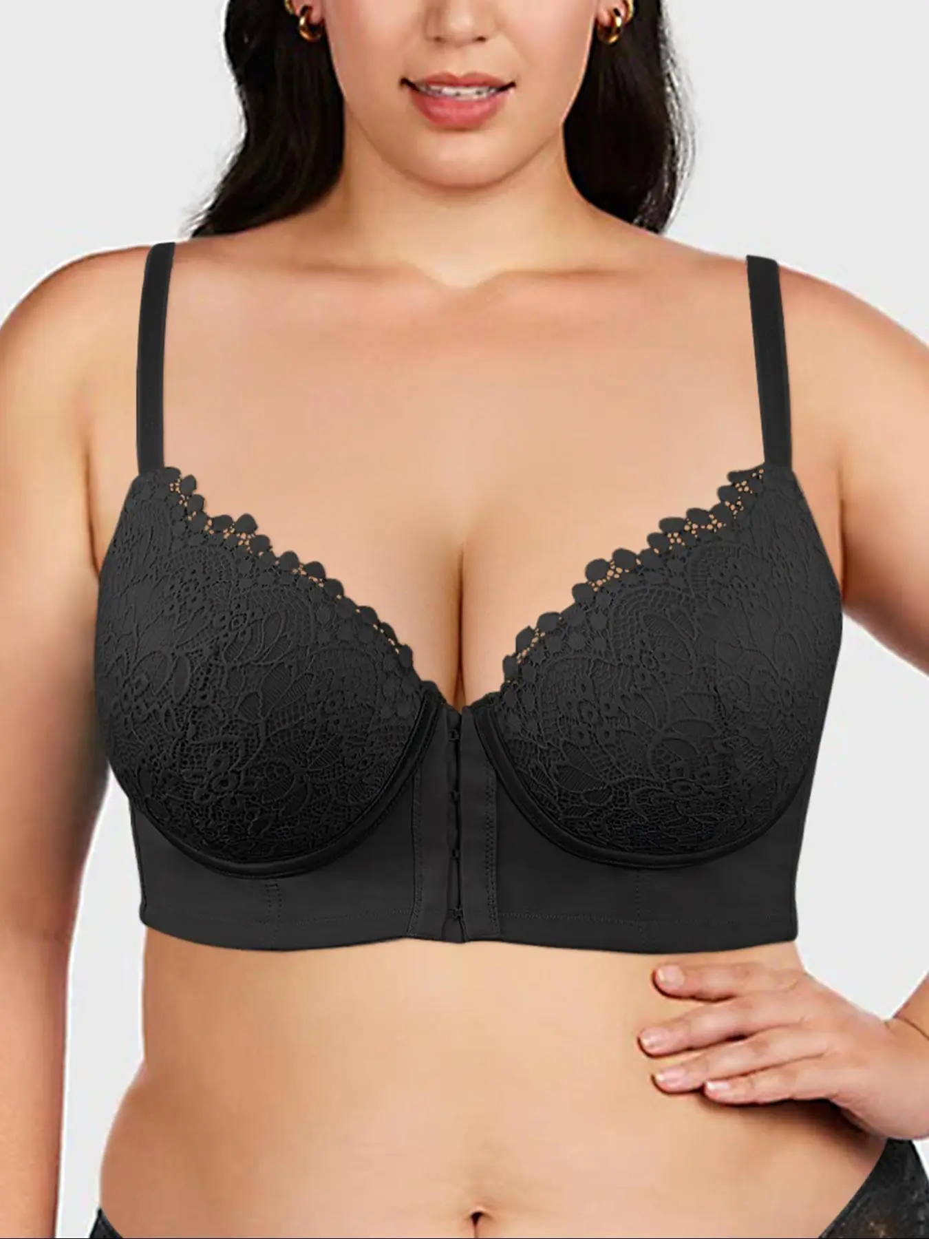 【Plus Size】 Solid Buckle Back Underwire Bra, Casual Comfortable Breathable Full Coverage Push Up Bra for Daily Wear, Women's Plus Size Lingerie for All Seasons