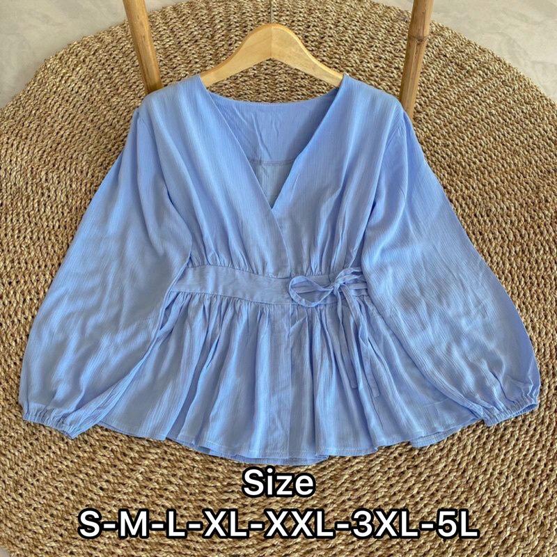Product Introduction of Blossom Atasan Wanita Blouse Model Kimono Outer Jumbo Bigsize Ukuran S M L XL XXL 3XL 5L Putih Hitam Polos Santai Crinkle Top Balon Oversize 2