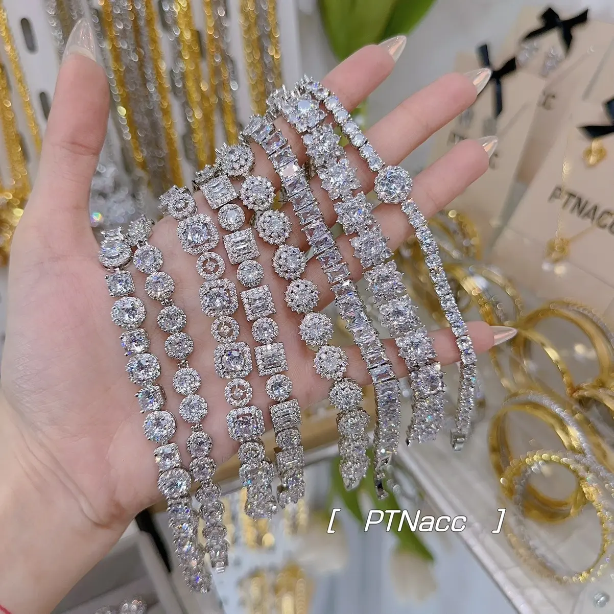 PTNACC 8 mẫu lắc tay nữ đính đá sang trọng hợp kim xi bạch kim