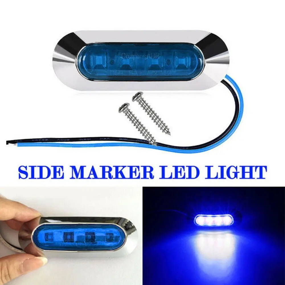 Đèn LED bên, Màu xanh lam, 4 đèn, để Xóa, Xe Tải, Xe kéo, Xe Van, Chống thấm nước, 12-24V, Đèn