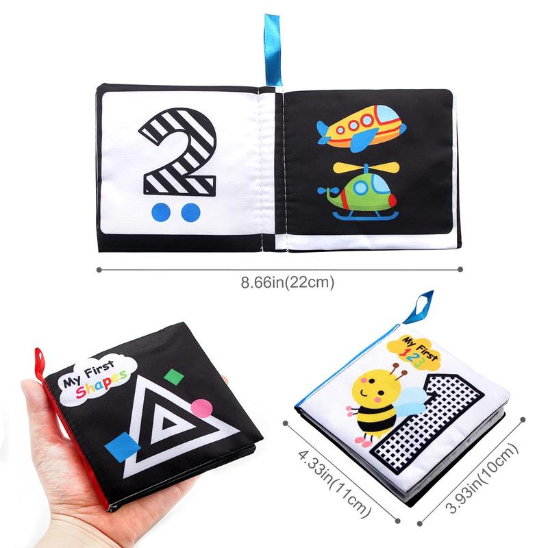 Baby Early Education Cloth Book, Soft Baby Books, Tear-proof Crinkle Cloth Books for Newborn Infant Babies, Animals Numbers Shapes Learning Book 2