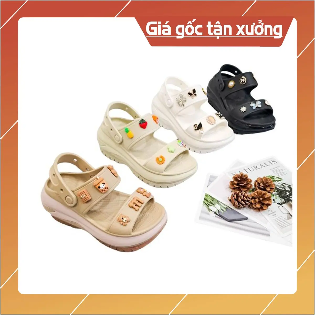 Sandal cross mega crush nữ size 36-39 thời trang cao cấp, đế tăng chiều cao 7cm tặng full jibbitz stickers