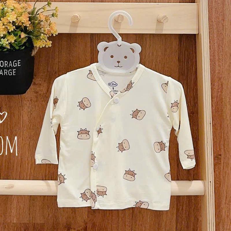 Áo sơ sinh dài tay cho bé trai bé gái 3-8kg vải petit mềm mịn mát phù hợp mùa hè thu tông màu trắng ngà in hình dễ thương _ A23 4