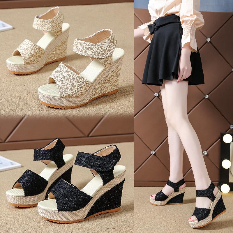  Giày đế xuồng phối ren nữ cao cấp 9 phân A44 V68 