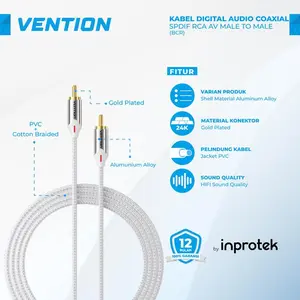 fatwacell - Vention Kabel Digital Audio Coaxial SPDIF RCA AV Male to Male - BCR - White, 8 Meter