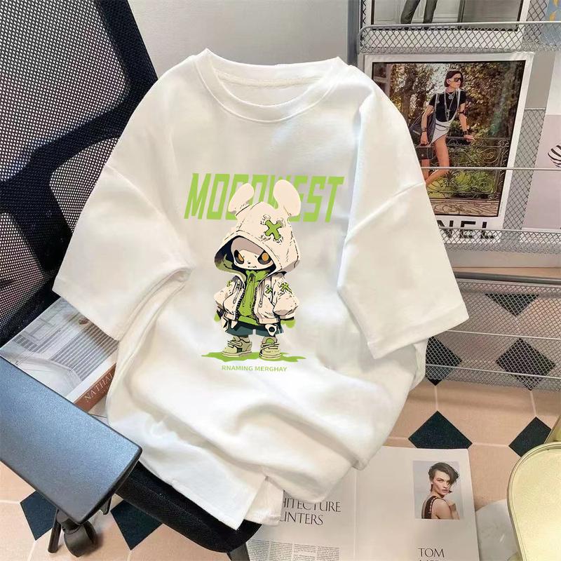 Product Introduction of Limited-Time Discount Youth Summer Short-Sleeved T-shirt Cartoon Print Half Sleeve Shirt Loose All-Matching round Neck T-shirt Clothing Women's Clothing 10