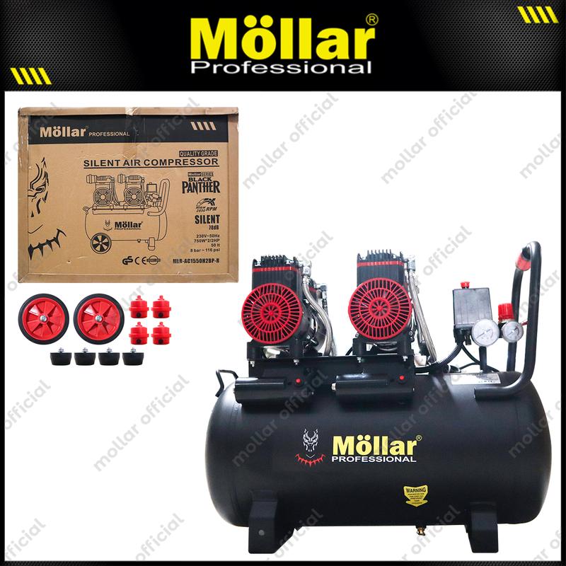 MOLLAR AC1550H2BP-R Mesin Kompresor Angin 2 HP 50 Liter Silent Oilless ...