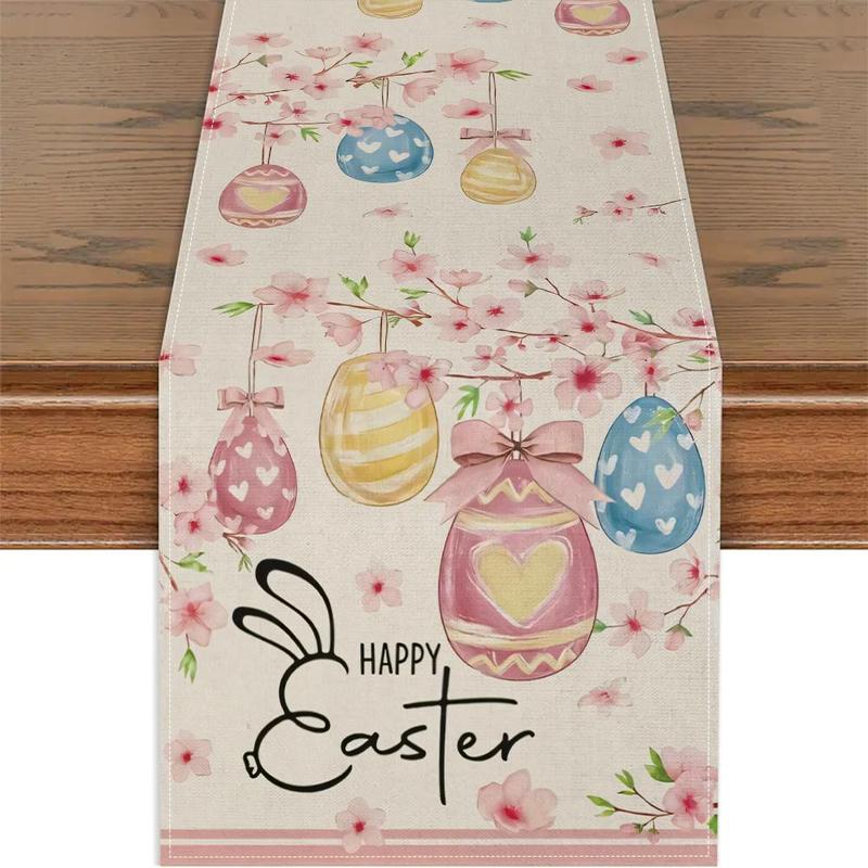 Easter Egg Pattern Table Runner, 1 Count Colorful Table Mat, Table Decoration Supplies for Home Kitchen Dining Room, Vanity Decor Accessories 0