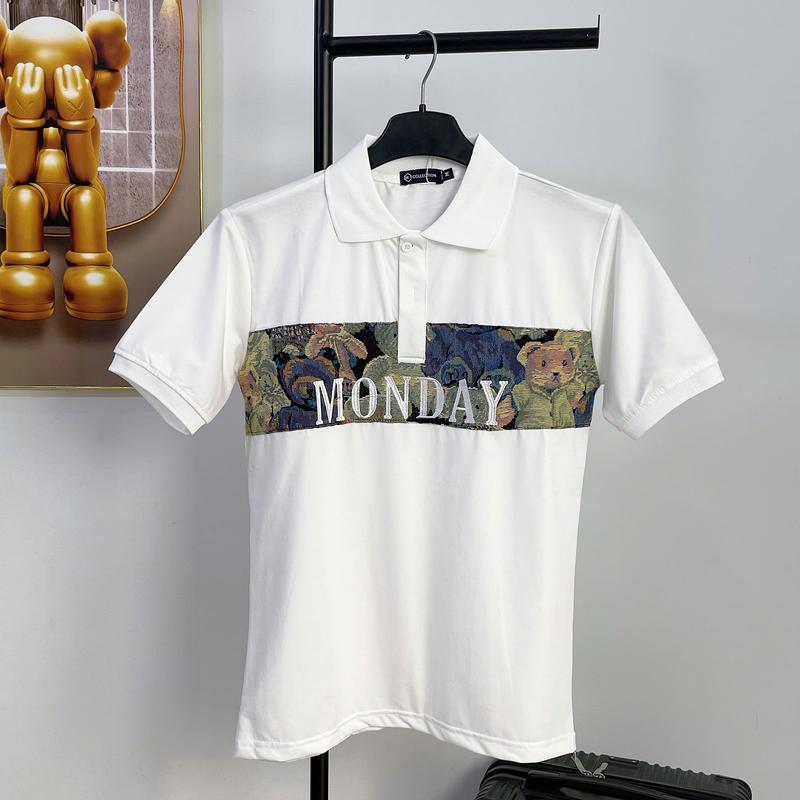 Áo thun nam cổ bẻ tay ngắn phối thêu chữ họa tiết đẹp sang trọng Menswear Cotton Shirt Tre 0