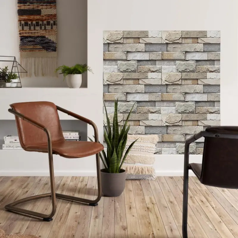 Stone Brick Pattern Stair Sticker, 6 Counts/13pcs/set Self Adhesive Stair Sticker, Decorative Sticker for Home Kitchen Bathroom 4
