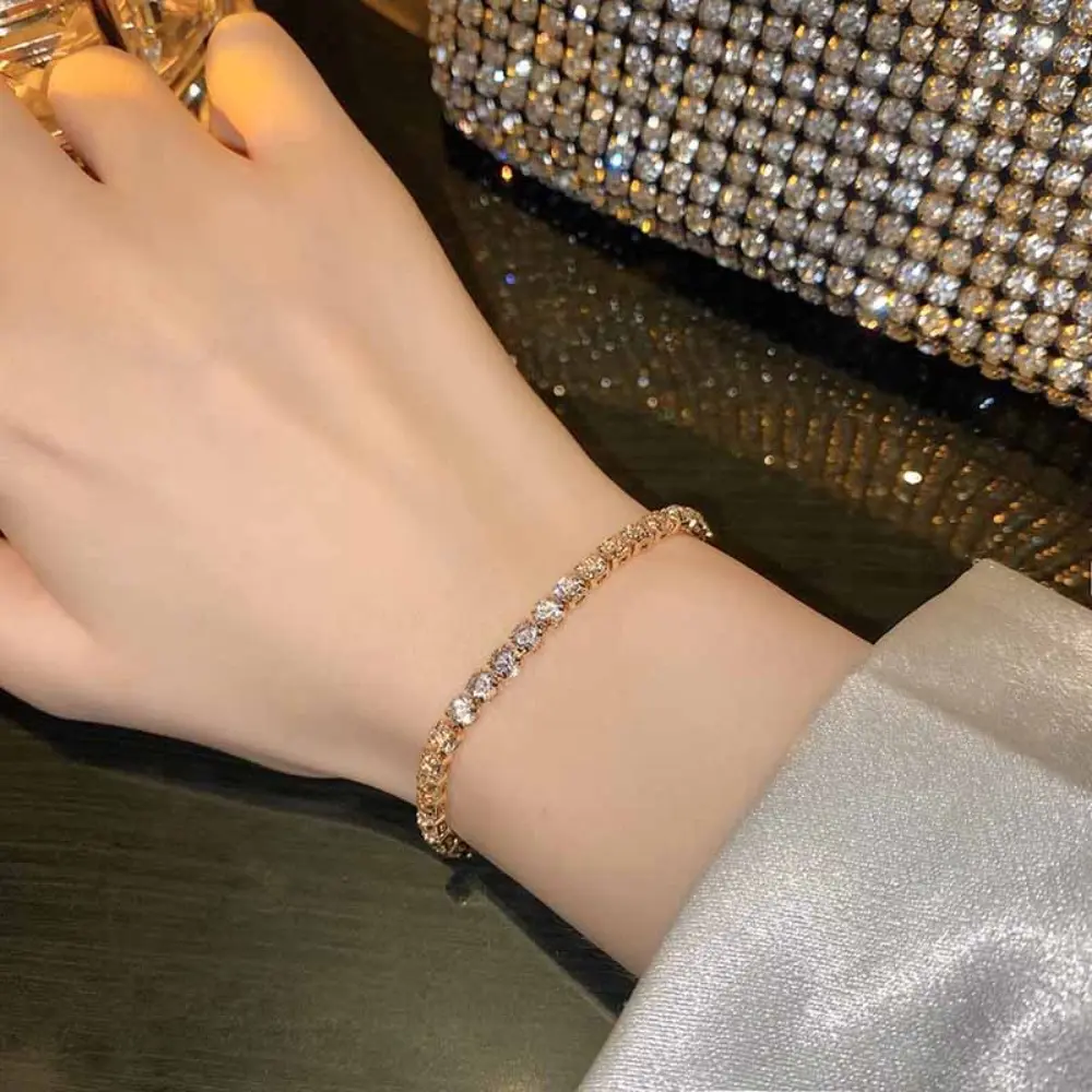 Fashion Simple Rhinestone Bracelet Adjustable Rose Gold/Silver Jewelry Grand Women's Jewelry Accessories Gift