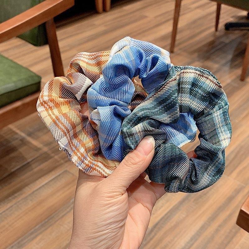 Scrunchie Retro Ikat Rambut Plaid Vintage Retro Hijab Wanita Korea Import 6