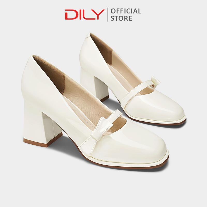  Giày cao gót nữ DILY gót vuông thanh lịch giày cao gót mũi vuông quai đính nơ cao 6.5cm DL0567 