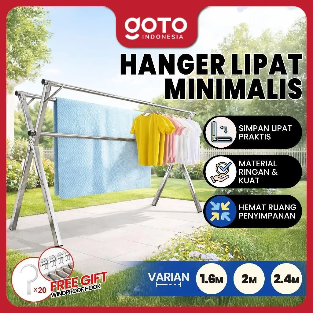 Goto [COD] Gantov Rak Jemuran Lipat Stainless Steel Stand Hanger Pakaian Handuk Portable
