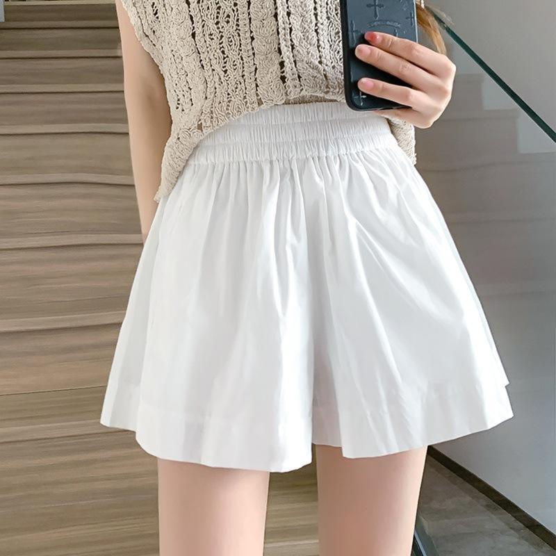 BARE_ Quần đùi xòe chất tafta lưng chun bản to dễ mix đồ - Q050 Nữ Women Pants Trắng Kem Voi