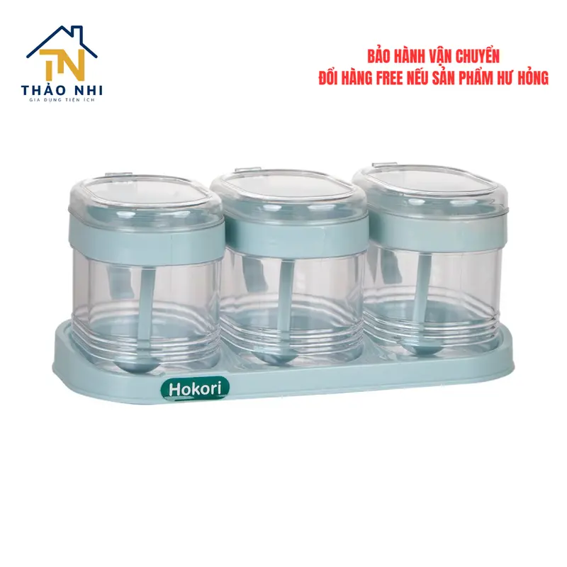 Bộ 3 lọ gia vị Hokori kèm thìa thông minh nhựa Việt Nhật (MS: 2936) 0